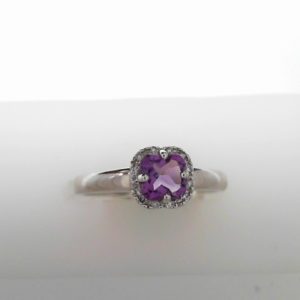 14ktw Amethyst Cushion With Halo of Diamonds Set in 14k Rose Gold