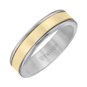 8mm Grey Tungsten (Primary) 14ky Linear Gold Core Gents Ring