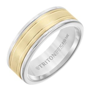 8mm White Tungsten(Primary) 14kty Double Engraved Core style Gents Band