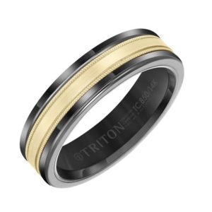 6mm Black Tungsten (Primary) 14kty Flat Milgrain Gents Band
