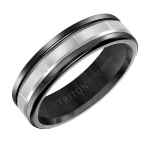 6mm Black Tungsten (Primary) 14ktw Serrated Vertical Cuts Center Gents Band