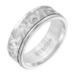 8mm Tungsten Base with 14kt Hammered/Brushed Insert Gents Band