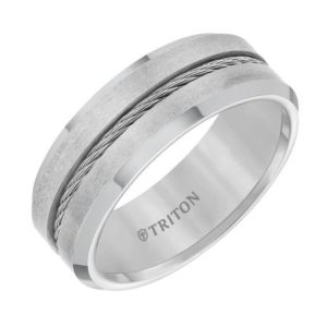 8mm Tungsten Carbide Brush Finish With Bright Bevel Edge Comfort Fit Gents Band