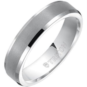 5mm White Tungsten Carbide Brush Finish Flat Top with Bright Polish Bevel Edge Comfort Fit Gents Band