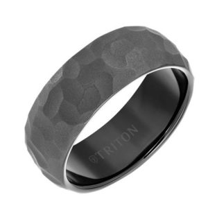 8mm Black Tungsten Carbide Edge to Edge Band with Hammered Pattern Gents Band