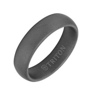 6mm Grey Tungsten Carbide Ring with Light Sandblasted Finish and Rolled Edge Gents Band