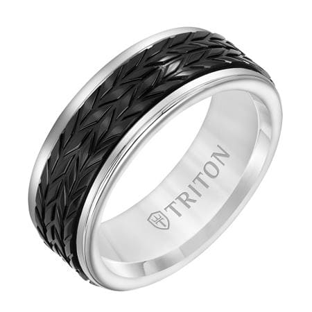 8mm White Tungsten (Primary) With CNC Carved Titanium Center Gents Band