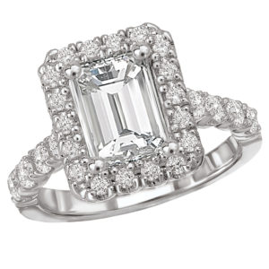 Emerald Style Halo Diamond Ring in 14kt White Gold
