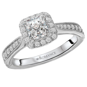 Square Halo Diamond Ring with Milgrain Detail in 14kt White Gold