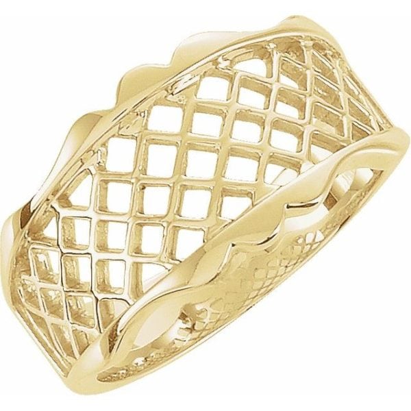14kty Lattice Design Band. *This item is clearance and is sold as is. This item is being sold in store as well as on the website. Availability is subject to change.