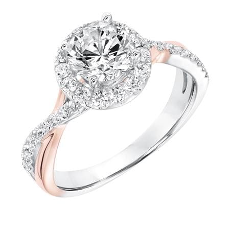 Frederick Goldman Contemporary Diamond Halo with Split Shank Engagement Ring