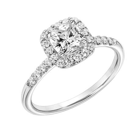 Diamond Halo Engagement Ring with Petite Diamond Shank (center stone not included)