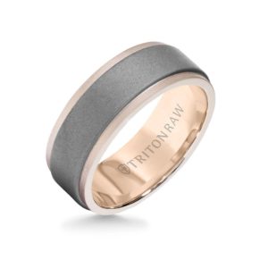 8mm Tungsten Raw + 18k Matte Gold Ring Sandblasted Center and Step Edge
