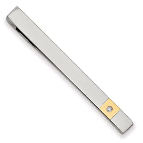Chisel Stainless Steel 24k Gold Plated Diamond Accent Tie Bar