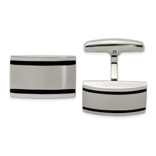 Chisel Stainless Steel Brushed and Polished Black Rubber Rectangle Cufflinks
