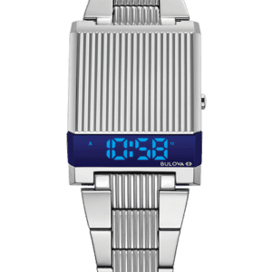 Bulova Computron Infusing some of Bulova’s most iconic and nostalgic timepieces with modern elements, the Archive Series continues with the digital LED Computron. The sleek stainless steel design features a blue LED display, expanded digital functionality now with dual time zone capabilities, and a distinct retro design that is as relevant today as it was in the 1970’s. Water resistance to 30 meters.