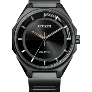 The all-new Men’s Drive watch from Citizen with Eco-Drive technology has a sleek design with a graphic pattern on the 12 o’clock index adding a touch of high-end style. The all-black band is offset with a black three-hand dial, giving the timepiece a sophisticated look that will complement any wardrobe. This watch will seamlessly carry you from work to leisure.