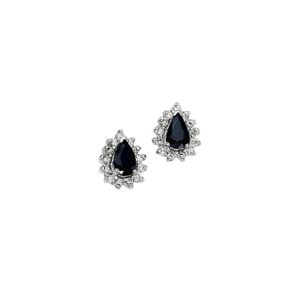 14K White Gold Pear Sapphire and Diamond Earrings