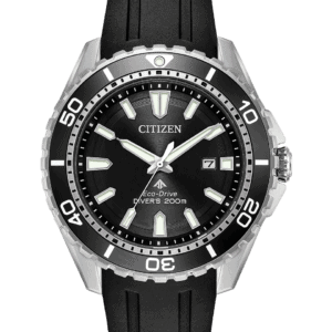 Proof that a dive watch can be fun & functional with the CITIZEN ISO-compliant Promaster Diver. With Eco-Drive technology, it is powered by light and never needs a battery, so you'll never need to open your caseback or compromise your dive again. Featured in black polyurethane strap, stainless steel with bold black aluminum bezel and matching black dial, one-way rotating elapsed time and WR200. Caliber number E168.
