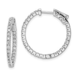 Sterling Shimmer Rhodium-plated 1.6mm CZ In and Out Round Hinged Hoop Earrings with Patented Lock Design