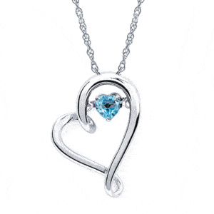 Shimmering Diamonds® Heart Pendant With 4Mm Blue Topaz Birthstone In Sterling Silver