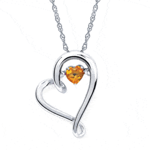 Ostbye Shimmering Diamonds® Heart Pendant With 4Mm Citrine Birthstone In Sterling Silver