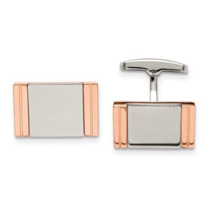 Stainless Steel Polished Rose IP-plated Rectangle Cufflinks