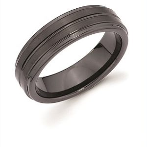 Ostbye 6mm Men's Black Ceramic Band With Triple Channel Accent