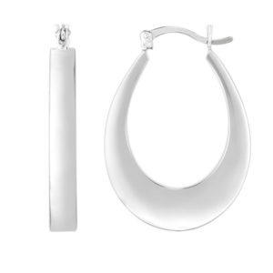 Sterling Silver Flat Oval Puffy Hoop Earring