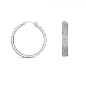 Sterling Silver Wide Oval Glitter Hoop Earring