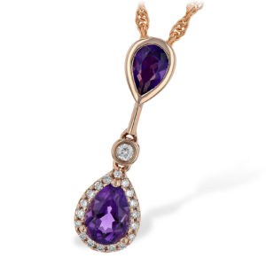 Allison Kaufman 14k Rose Gold Amethyst Drop Pendant with Diamond Halo