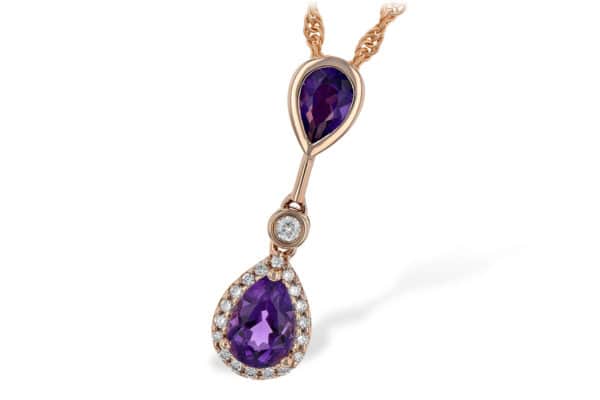 Allison Kaufman 14k Rose Gold Amethyst Drop Pendant with Diamond Halo