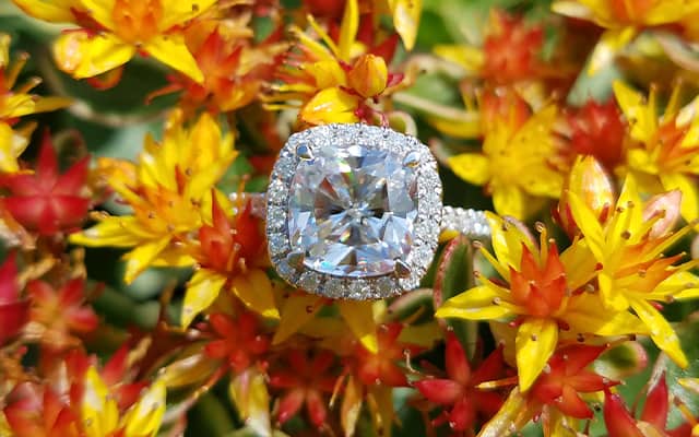 Custom design ring placed in flowers