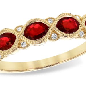 Ladies 1.04tgw 14ky Ruby .04ctw diamond milgrain band