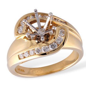 Allison Kaufman .42ctw Swirl Look Channel Set Diamond Wide semi-mount with a 6 prong head in 14kyg