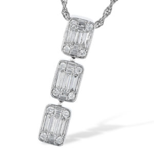 Allison Kaufman .41ctw 3 Drop Baguette/Round Diamond Necklace on an 18" chain
