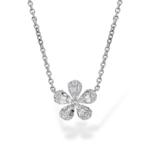 Allison Kaufman .26ctw Flower Pendant with Baguettes and Rounds on Adjustable Chain