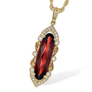 Allison Kaufman 14kty Marquise Shaped Mosambic Garnet with Diamonds pendant