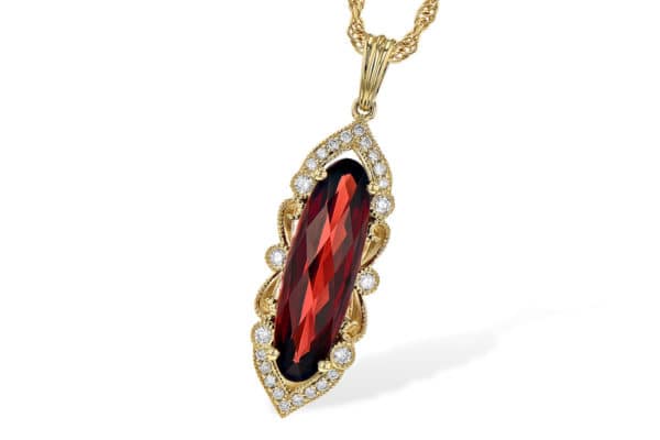 Allison Kaufman 14kty Marquise Shaped Mosambic Garnet with Diamonds pendant
