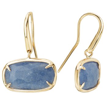 Blue Quartz Dangle Earrings in 14kt Yellow Gold.