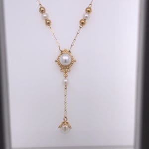 10ky Gold Bead and Pearl lariat style necklace