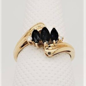 10k Yellow Gold Marquise Sapphire Bypass Style Ring