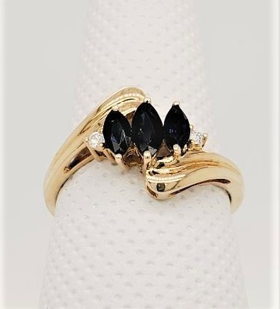 10k Yellow Gold Marquise Sapphire Bypass Style Ring