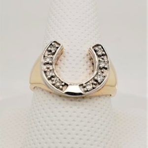 Pre-owned 10kt Yellow Gold Horseshoe Tapered Ring. *This item is clearance and is sold as is. This item is being sold in store as well as on the website. Availability is subject to change. Items from clearance cannot be refunded and are exchange only.