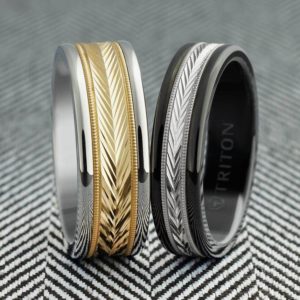 tungsten herringbone gold ring